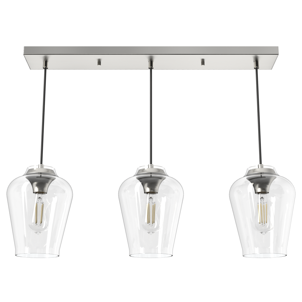 Hunter Vidria Brushed Nickel with Clear Glass 3 Light Pendant Cluster Ceiling Light Fixture