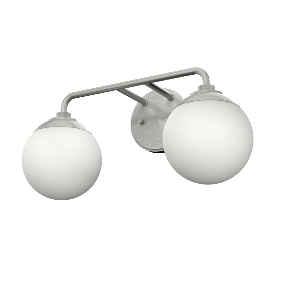 Hunter Hepburn Brushed Nickel with Cased White Glass 2 Light Bathroom Vanity Wall Light Fixture