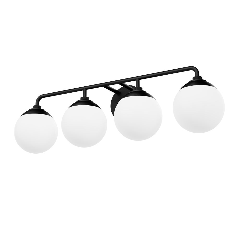 Hunter Hepburn Matte Black with Cased White Glass 4 Light Bathroom Vanity Wall Light Fixture