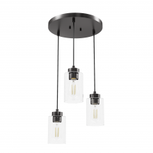 Hunter 13064 - Hunter Hartland Noble Bronze with Seeded Glass 3 Light Pendant Cluster Ceiling Light Fixture