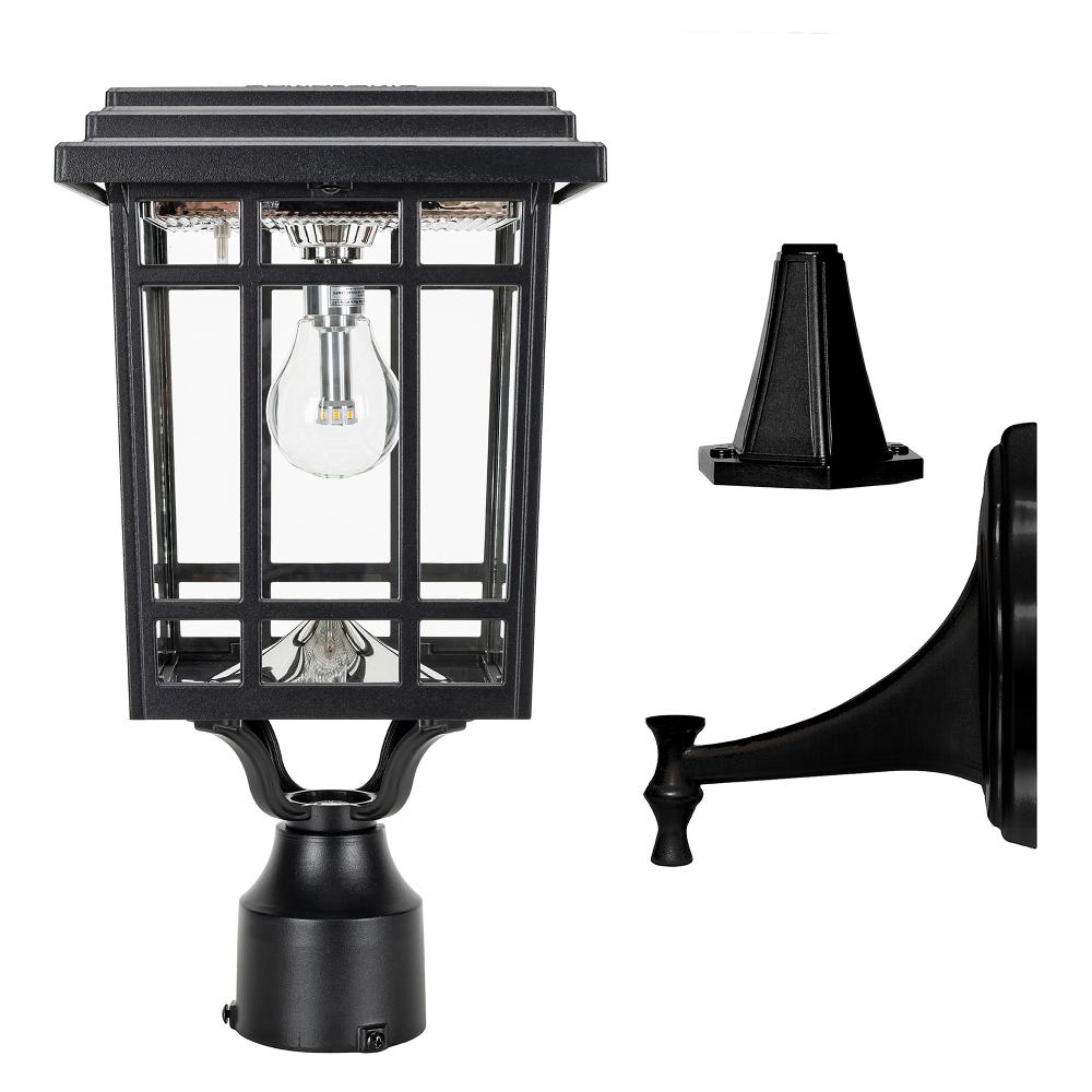 Grand Prairie Bulb Solar Light  Wall/Pier/3” Fitter Mounts  Black