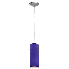 One Light Brushed Steel  Cobalt Blue Glass Down Mini Pendant