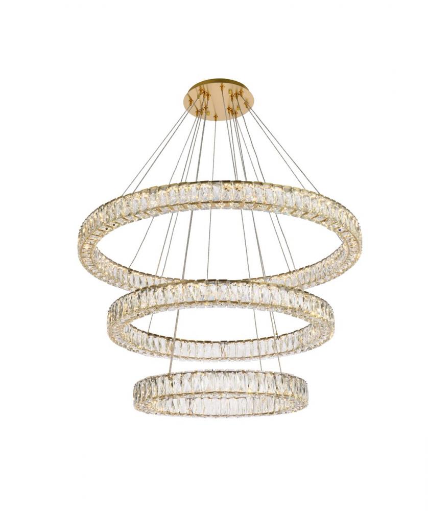 Monroe 41 Inch LED Triple Ring Chandelier in Gold