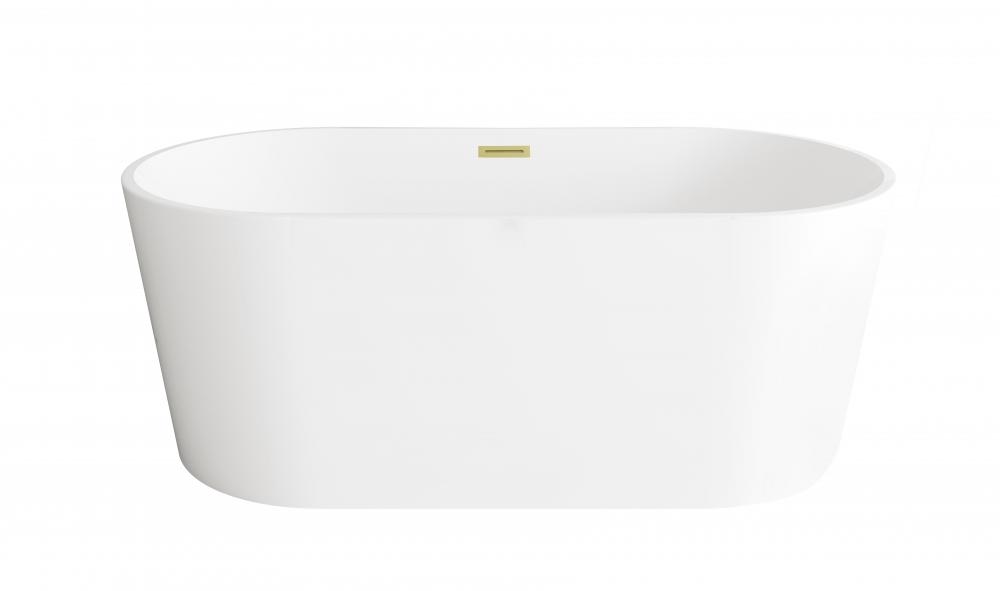 59 inch Bathtub in Glossy White with Brushed Gold Trim