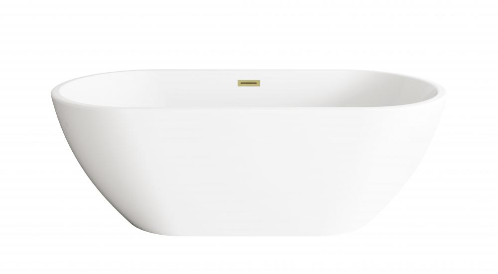 67 inch Bathtub in Glossy White with Brushed Gold Trim