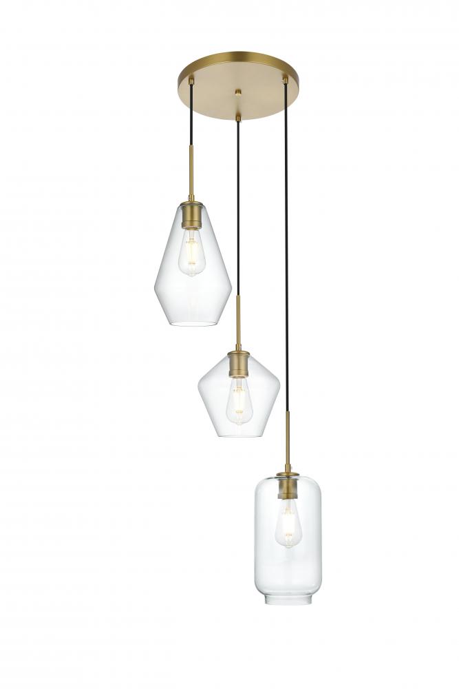 Gene 17.5 Inch Pendant Clear Shade in Satin Gold