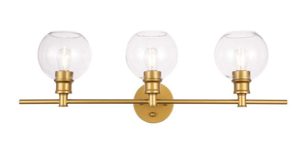 Collier 3 light Brass and Clear glass Wall sconce