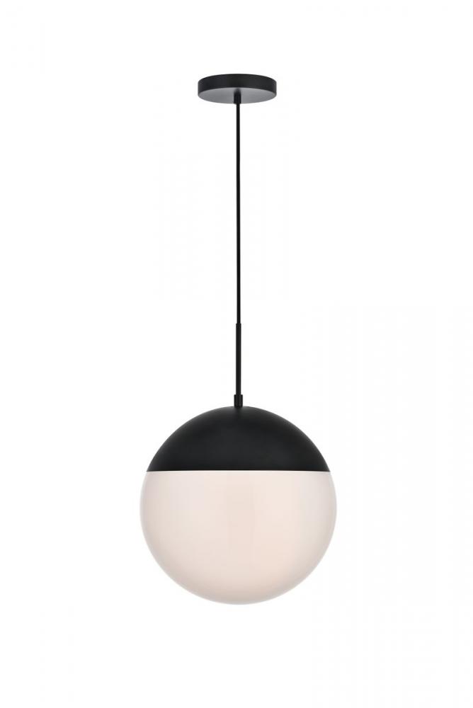 Eclipse 1 Light Black Pendant With Frosted White Glass