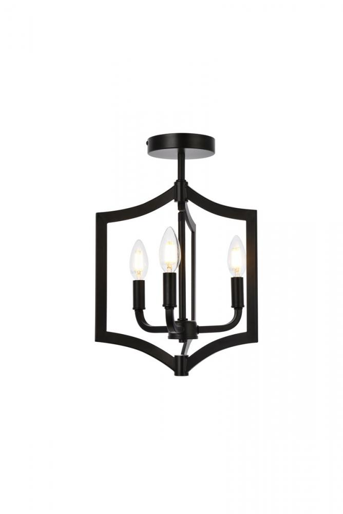 Kiera 3 lights flush mount in black