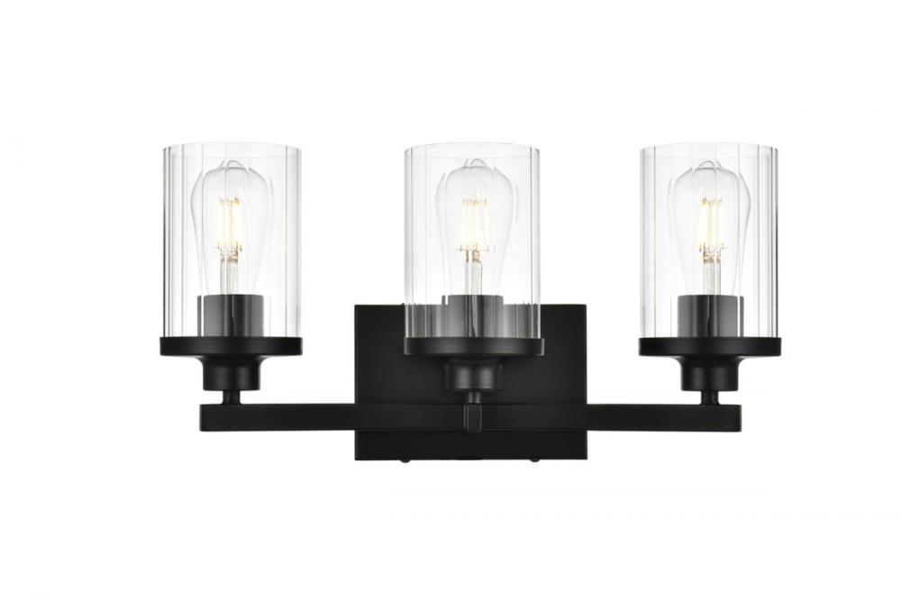 Saanvi 3 light Black and Clear Bath Sconce