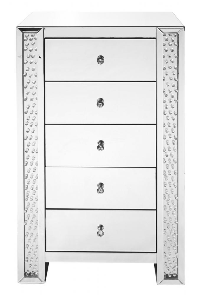 29 Inch Crystal Five Drawers Chest in Clear Mirror Finish