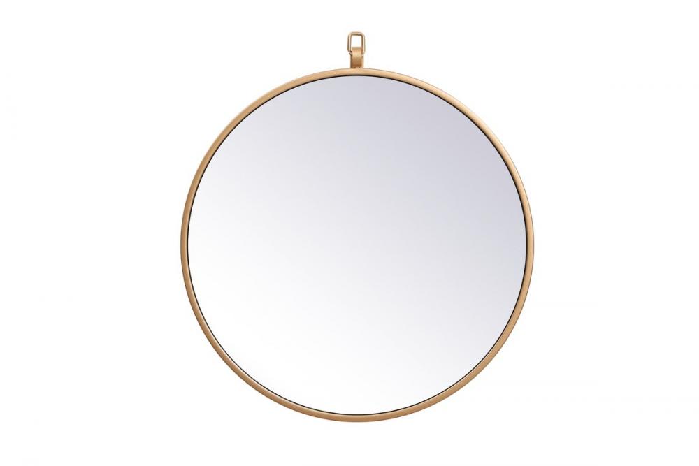 Metal frame round mirror with decorative hook 18 inch in Brass