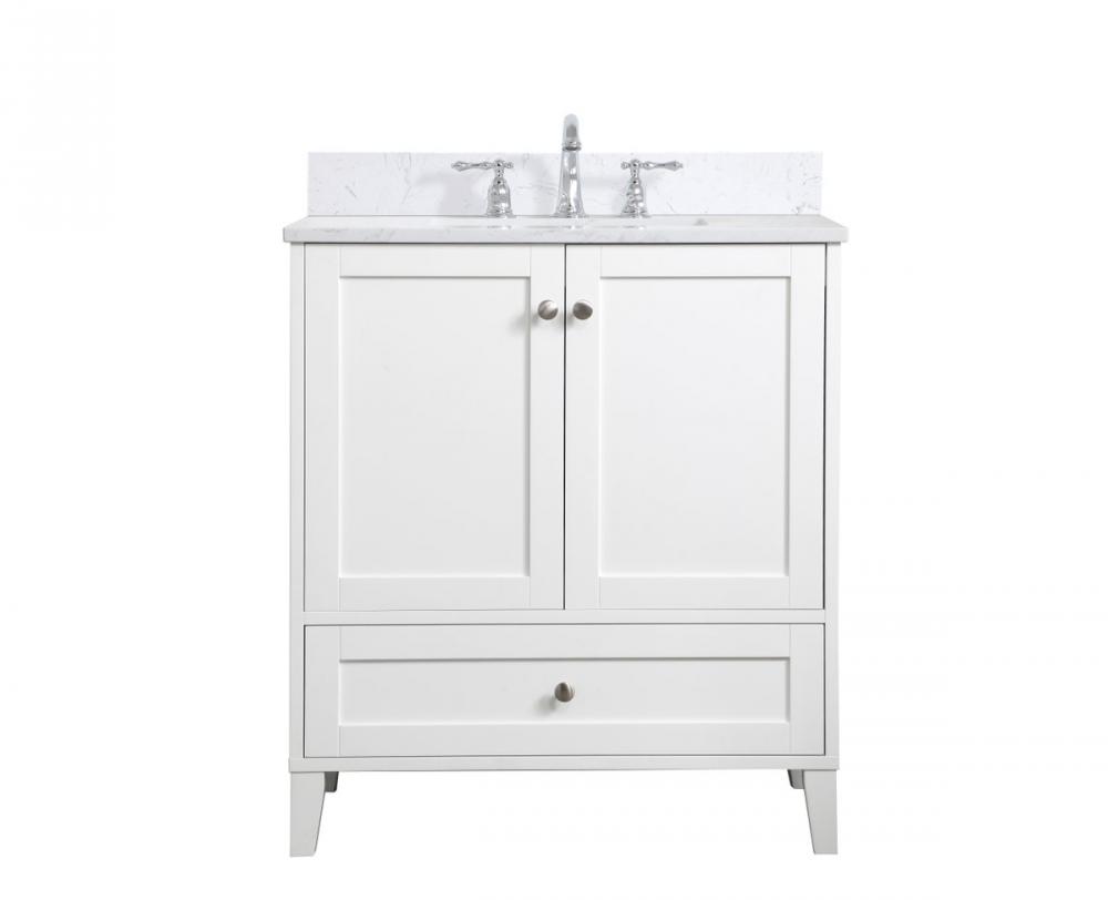 30 Inch Single Bathroom Vanity in White with Backsplash