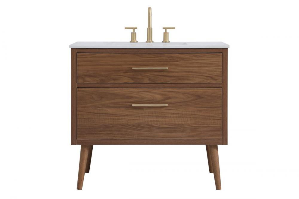 36 Inch Bathroom Vanity in Walnut Brown