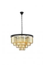 Elegant 1231D32MB-GT/RC - Sydney 17 Light Matte Black Chandelier Golden Teak (Smoky) Royal Cut Crystal