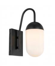 Elegant LD6169BK - Kace 1 Light Black and Frosted White Glass Wall Sconce