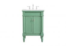 Elegant VF13024VM-VW - 24 Inch Single Bathroom Vanity in Vintage Mint with Ivory White Engineered Marble