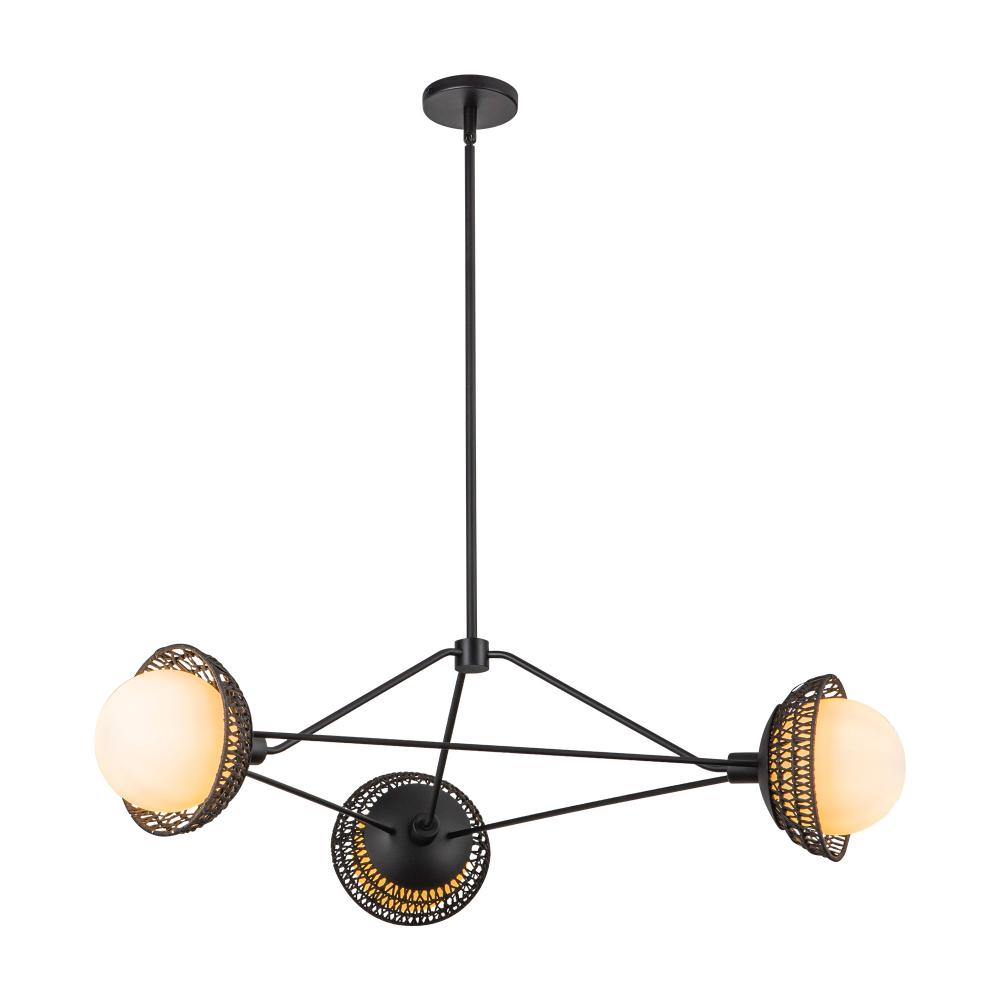 Perth 40-in Matte Black/Opal Glass 3 Lights Chandelier