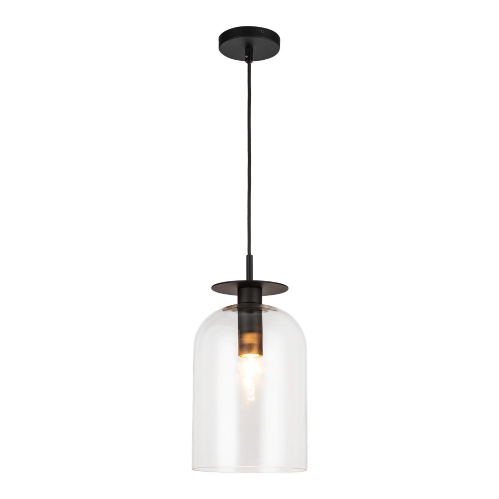 Sylvia 8-in Matte Black/Clear Glass 1 Light Pendant