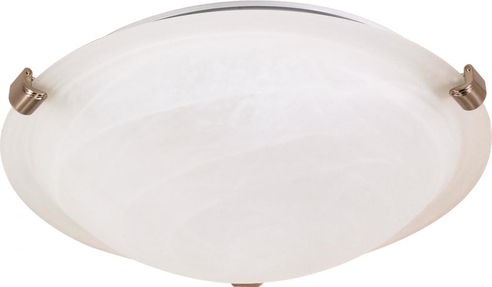 2 Light - 16" Flush with Alabaster Glass - Brushed Nickel Finish