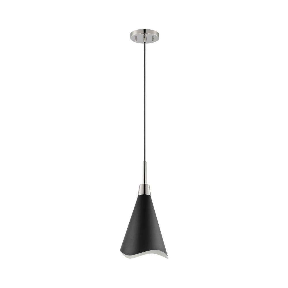 Tango; 1 Light; Small Pendant; Matte Black with Polished Nickel