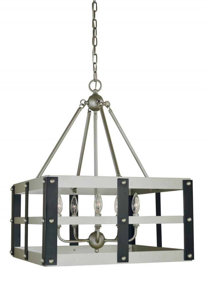 5-Light Satin Pewter/Matte Black Metro Artisan Dining Chandelier