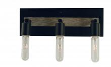 Framburg 5438 Mblack - 3-Light Matte Black With Grey Oak Accents Loft Sconce