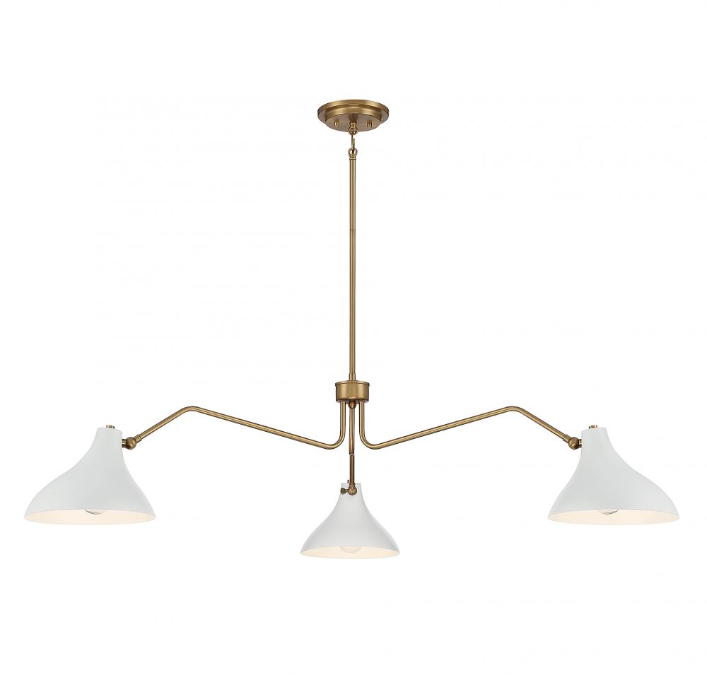 3-Light Pendant in White with Natural Brass