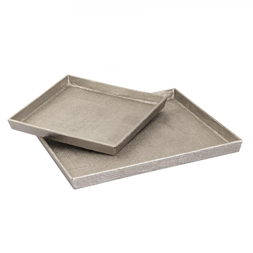 Square Linen Texture Tray - Set of 2 Nickel